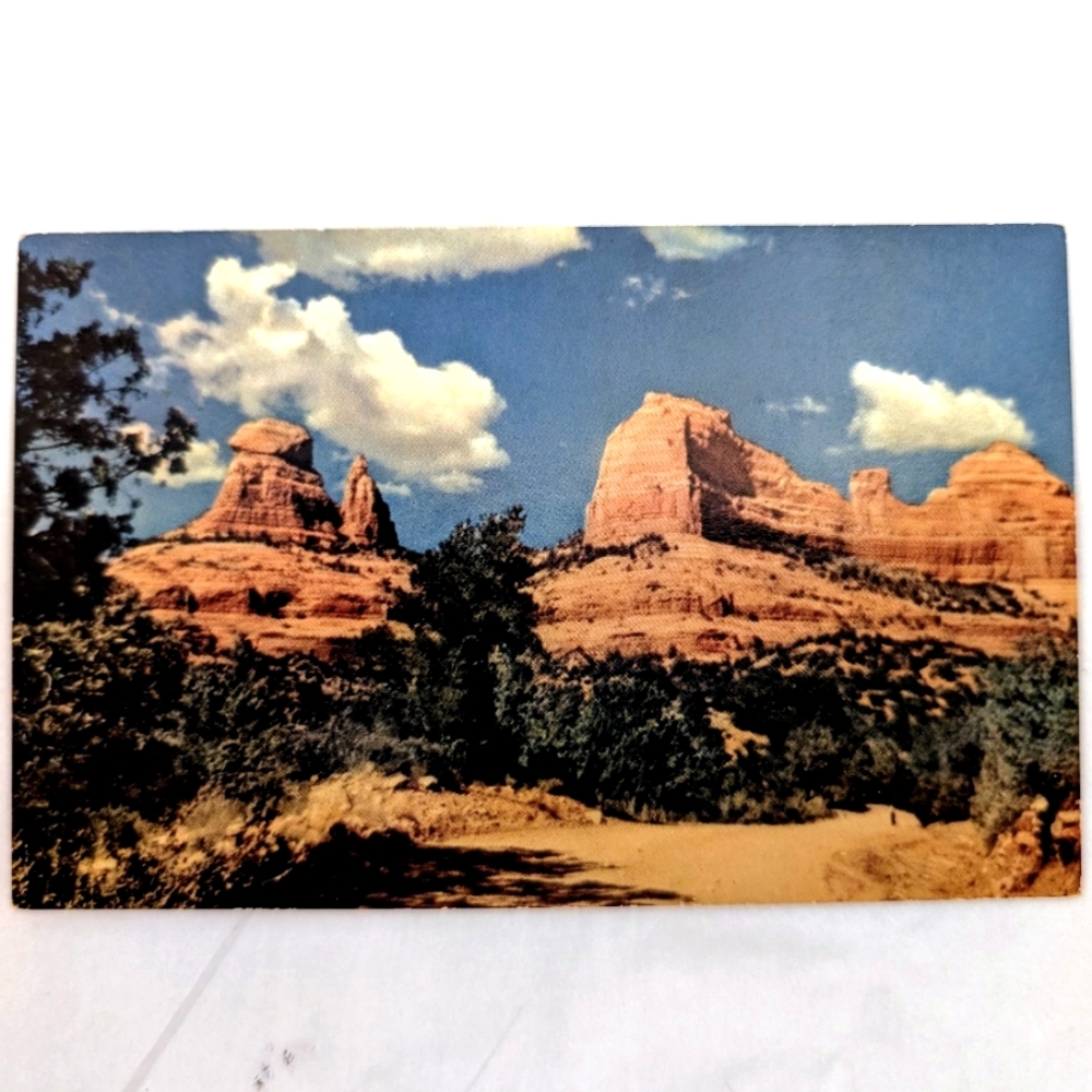 Vintage Oak Creek Canyon Arizona Red Rocks Postcard Mirror-Krome Unused